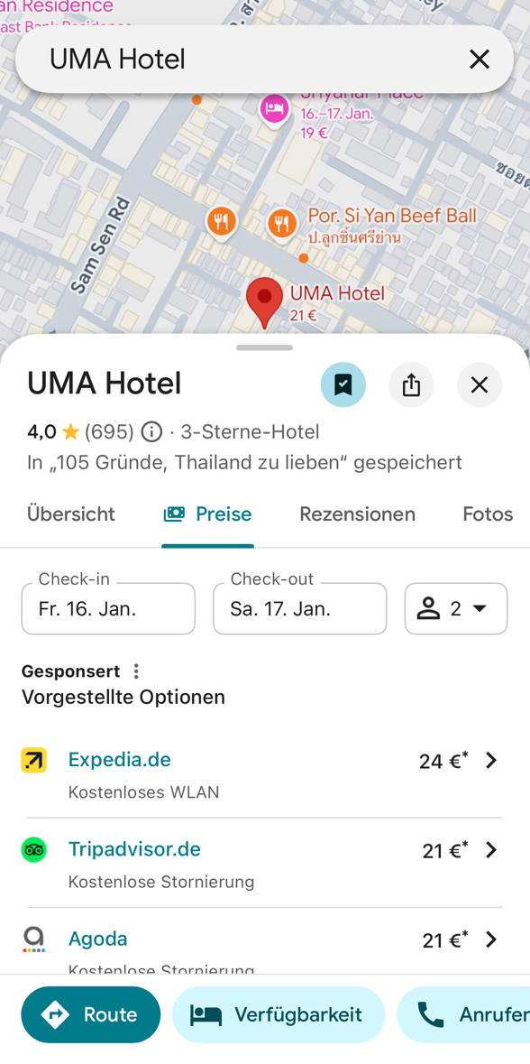 Unterkünfte Preise vergleichen auf Google Maps - Thailand Kosten 3 Wochen